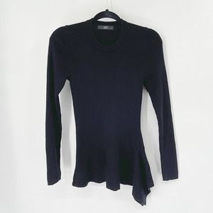 Steffen Schraut Wool Ribbed Asymmetric Hem Sweater Sz 40 Black Crewneck Pullover